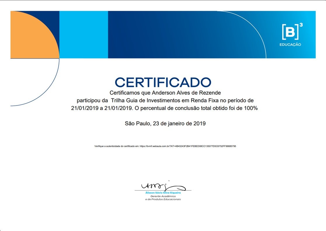 Certificado B3 Renda Fixa